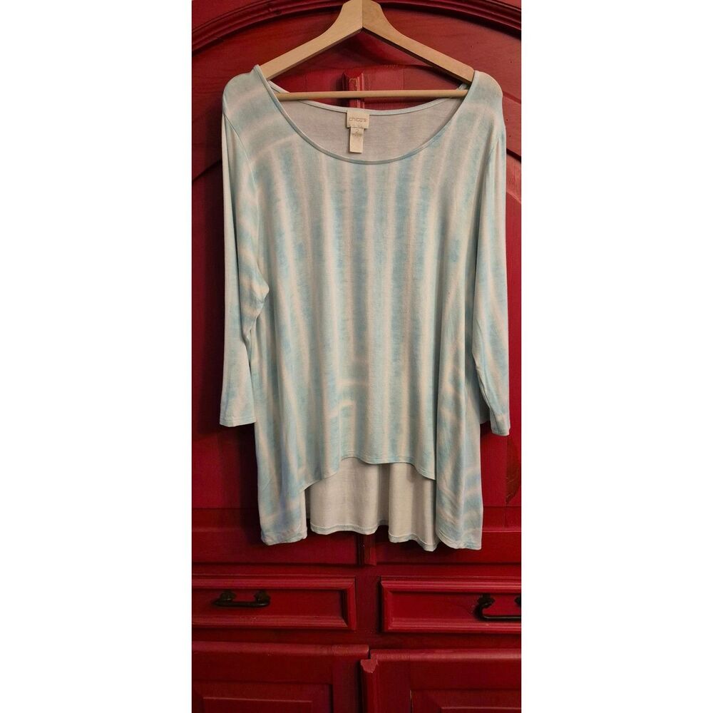 Chico's Size 2 US 12 14 Blue Tie Dye High Low Thin Soft Light Summer Shirt Top